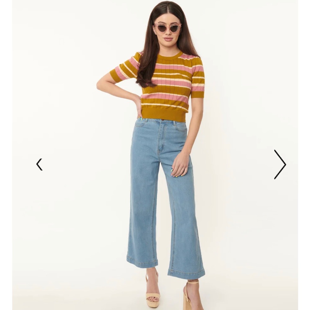 Unique Vintage Blue Denim Straight Flare Jeans 12 14 L M